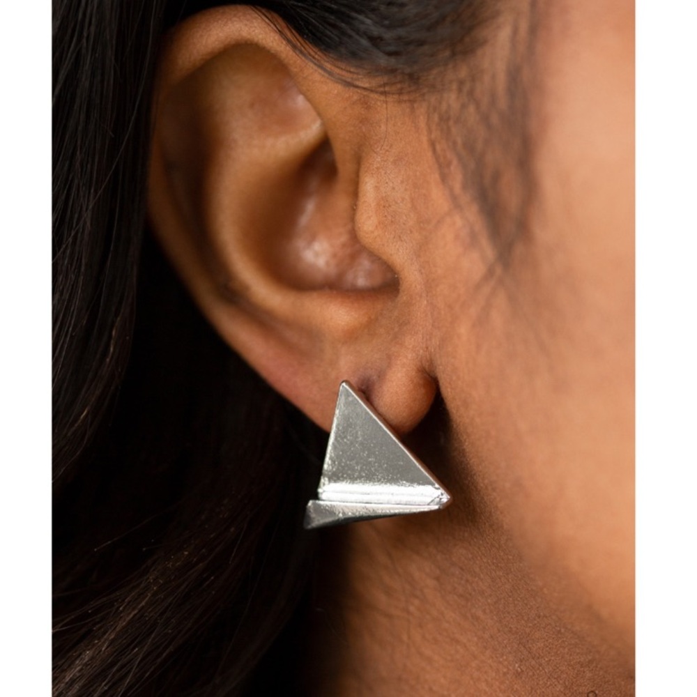 Silver Triangle Stud Earrings